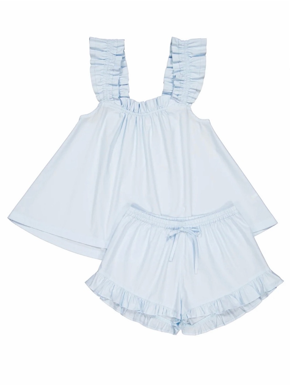 Women's Light Blue Ruffle Strap Pajama Set